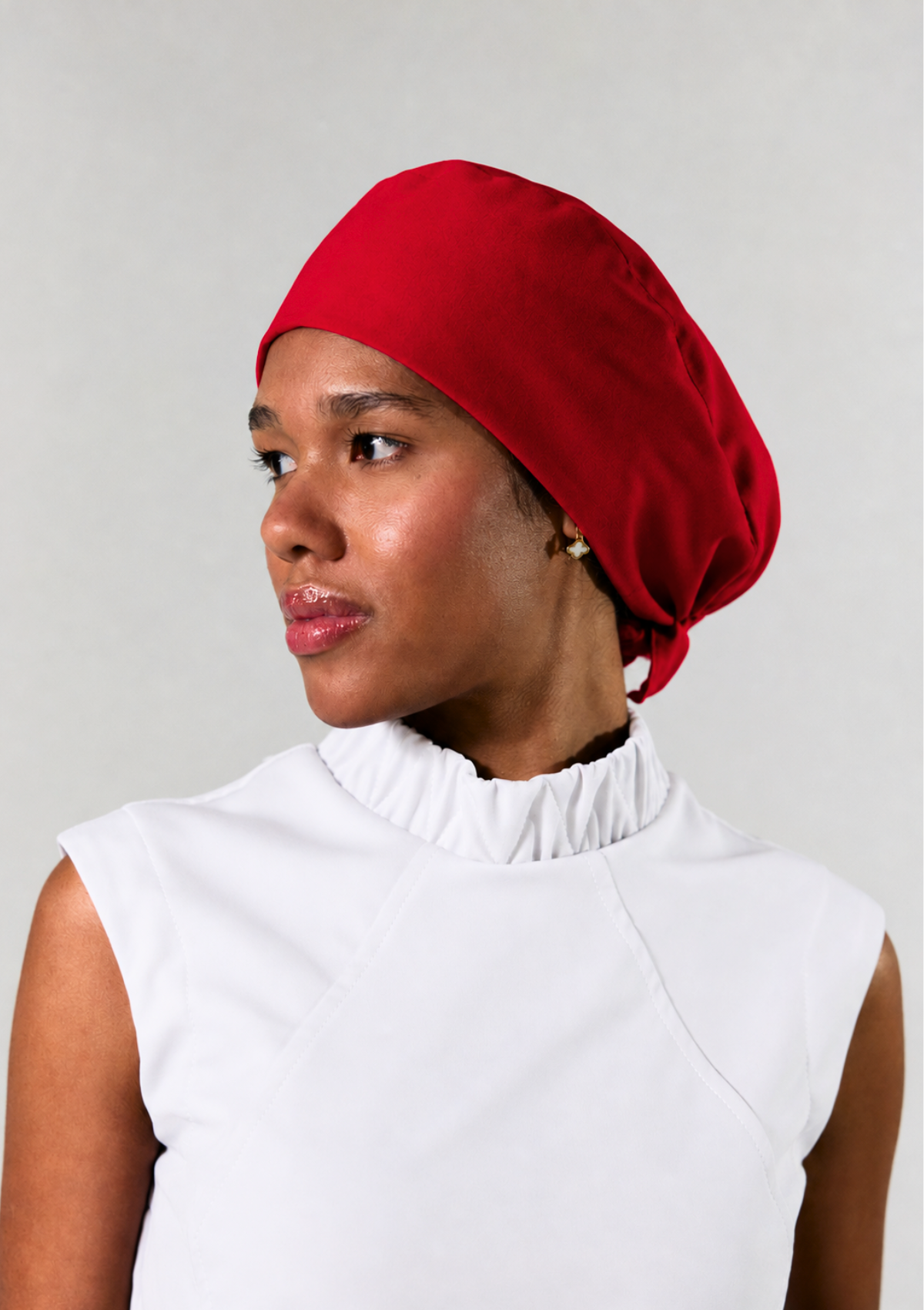 NEW - Gorro cirúrgico vermelho cereja forrado em cetim
