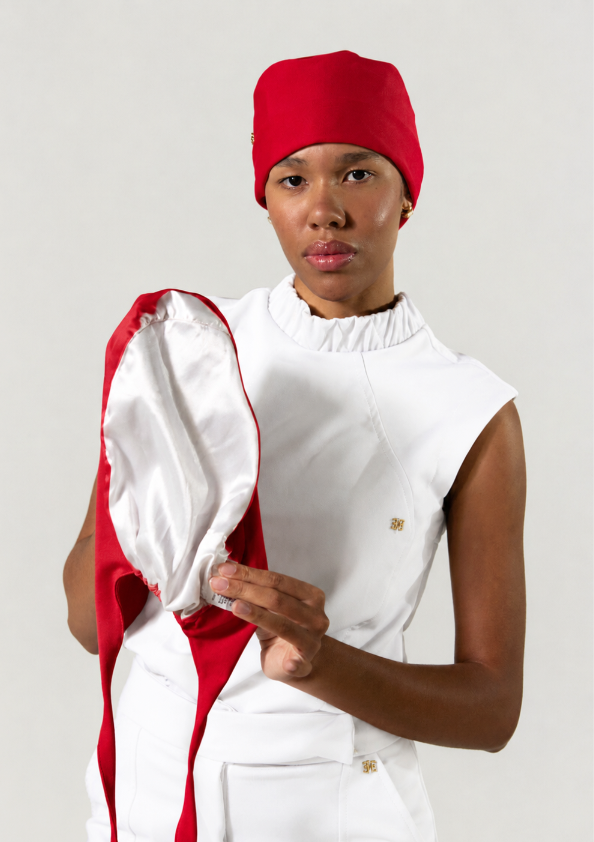 NEW - Gorro cirúrgico vermelho cereja forrado em cetim