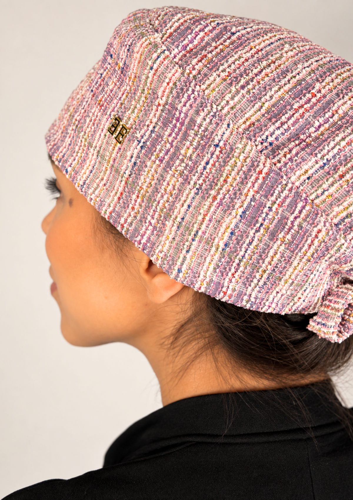 NEW - Gorro Cirúrgico Tweed Rosa Forrado em Cetim