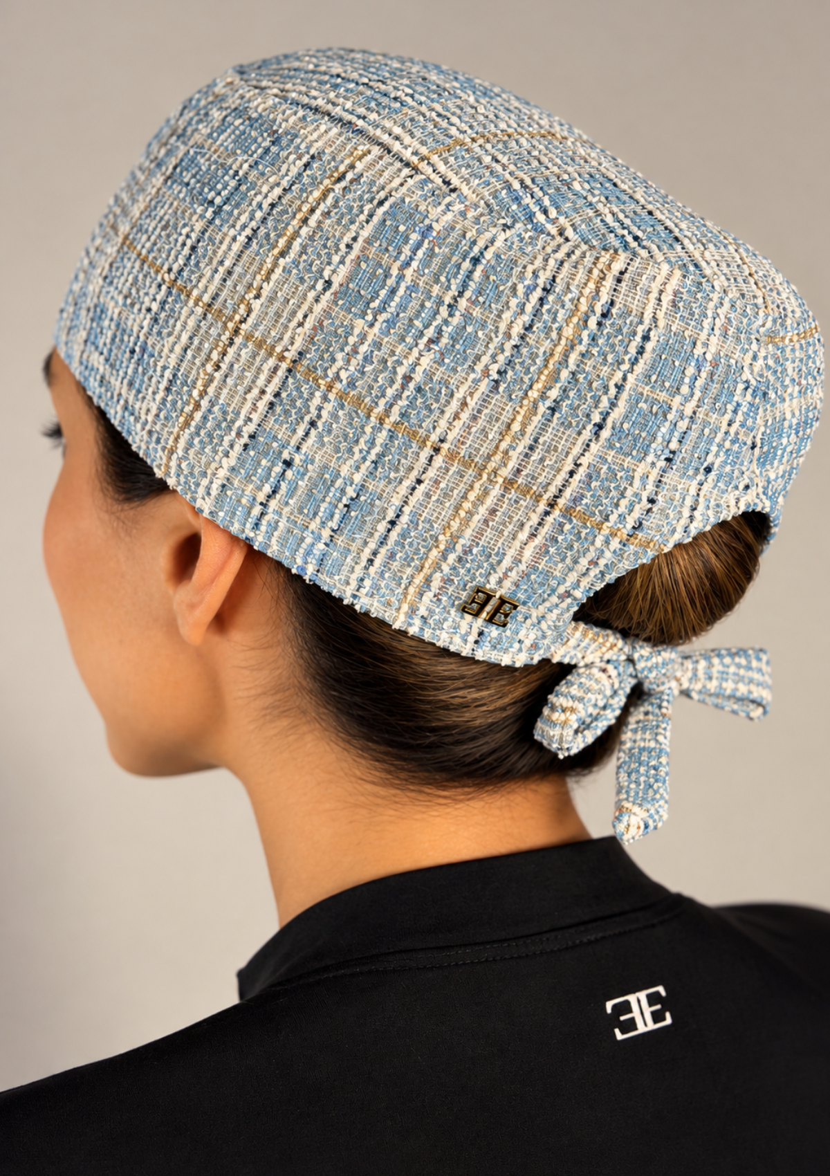 NEW - Touca Cirúrgica Tweed Azul Forrada em Cetim