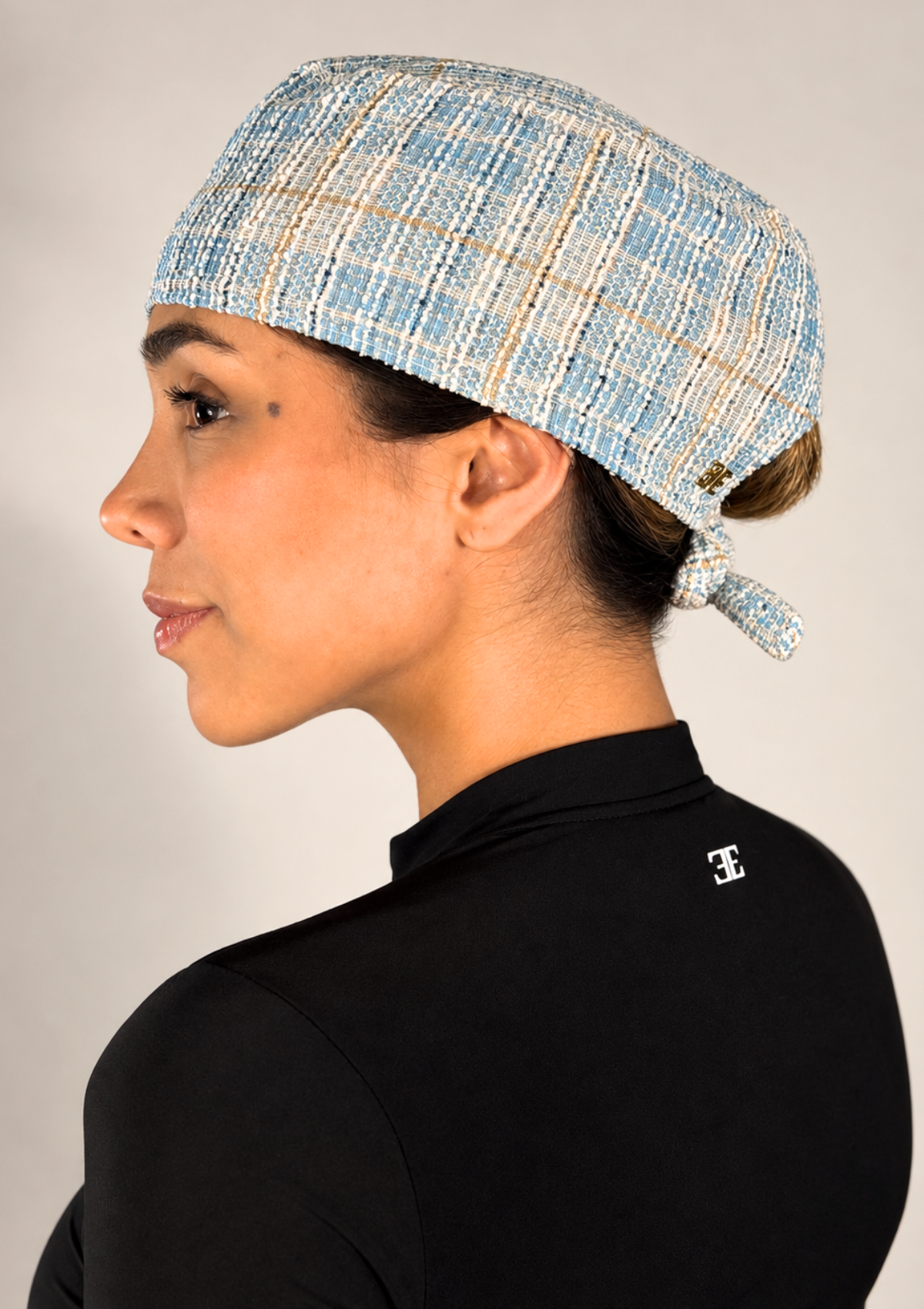 NEW - Touca Cirúrgica Tweed Azul Forrada em Cetim