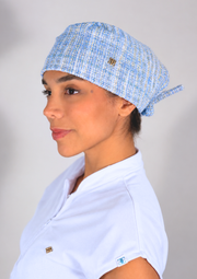 NEW - Gorro Cirúrgico Tweed Azul Forrado em Cetim