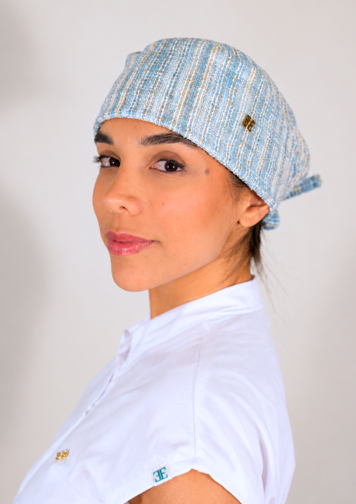 NEW - Gorro Cirúrgico Tweed Azul Forrado em Cetim
