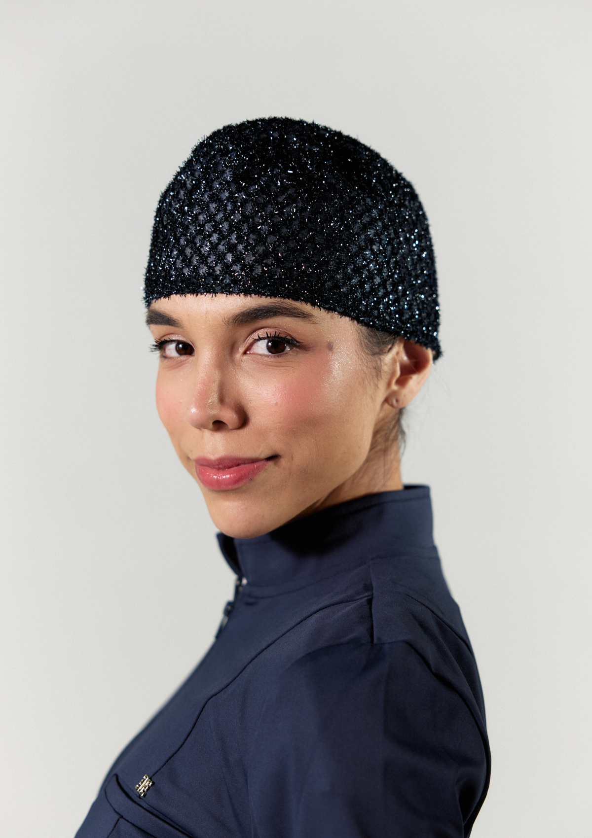 NEW - Touca Glam Azul Forrada em Cetim