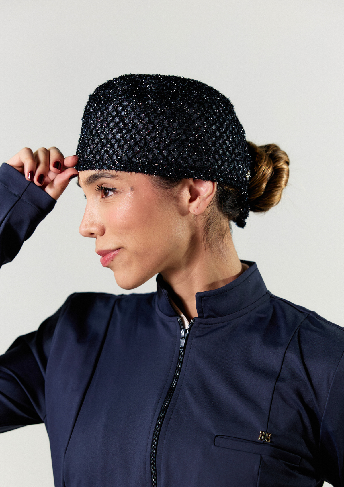 NEW - Touca Glam Azul Forrada em Cetim