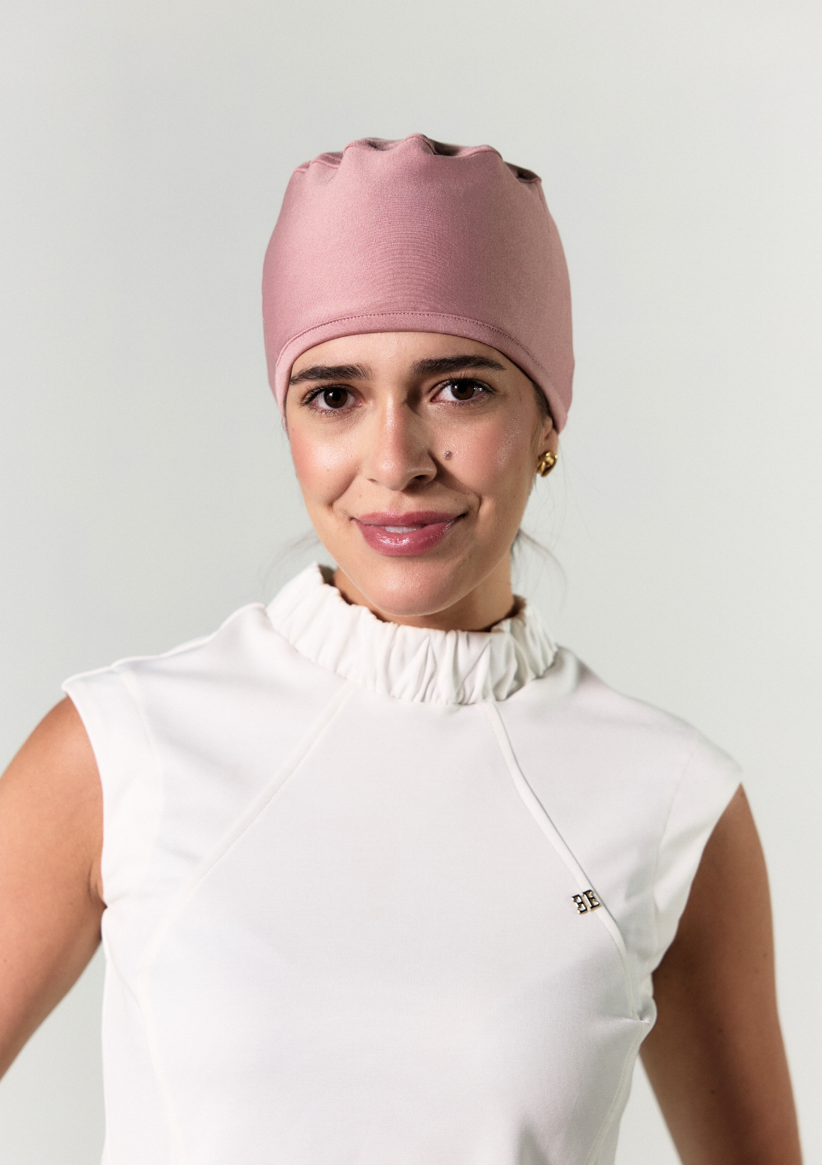 NEW - Touca Cirúrgica Malha Rosê Forrada em Cetim